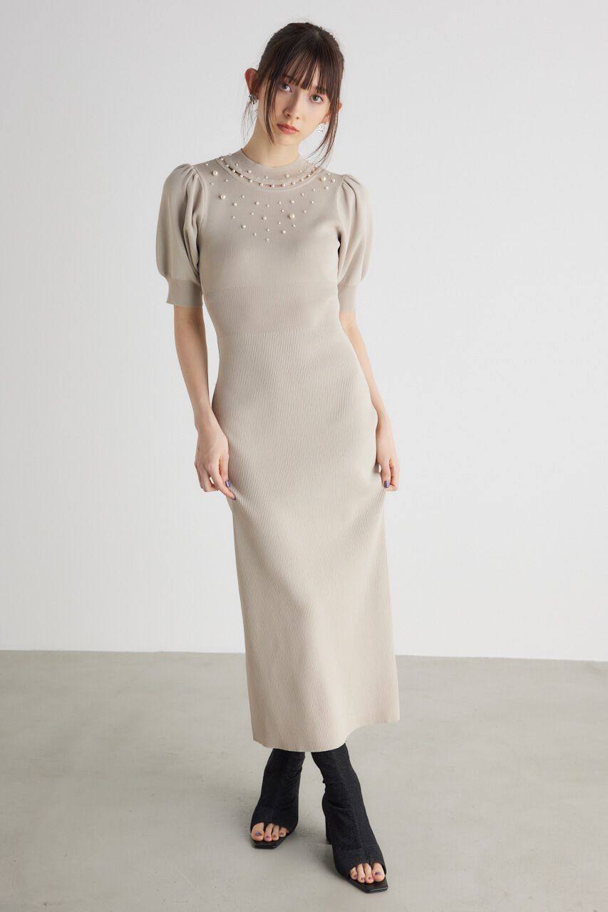 rienda「2WAYネックリボンフェイクパールKnit OP」|ワンピース|