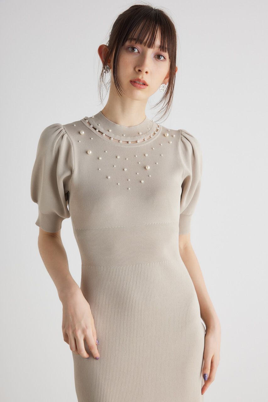 rienda「2WAYネックリボンフェイクパールKnit OP」|ワンピース|