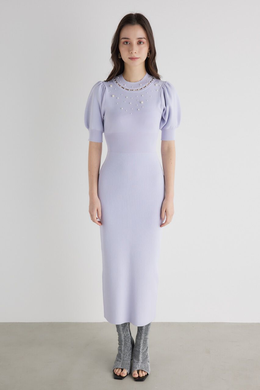 rienda「2WAYネックリボンフェイクパールKnit OP」|ワンピース|