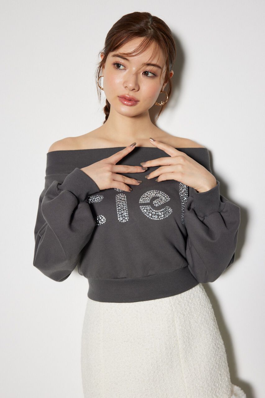 rienda「オフショルBIGロゴスウェットトップス」|Tシャツ・カットソー|GRY