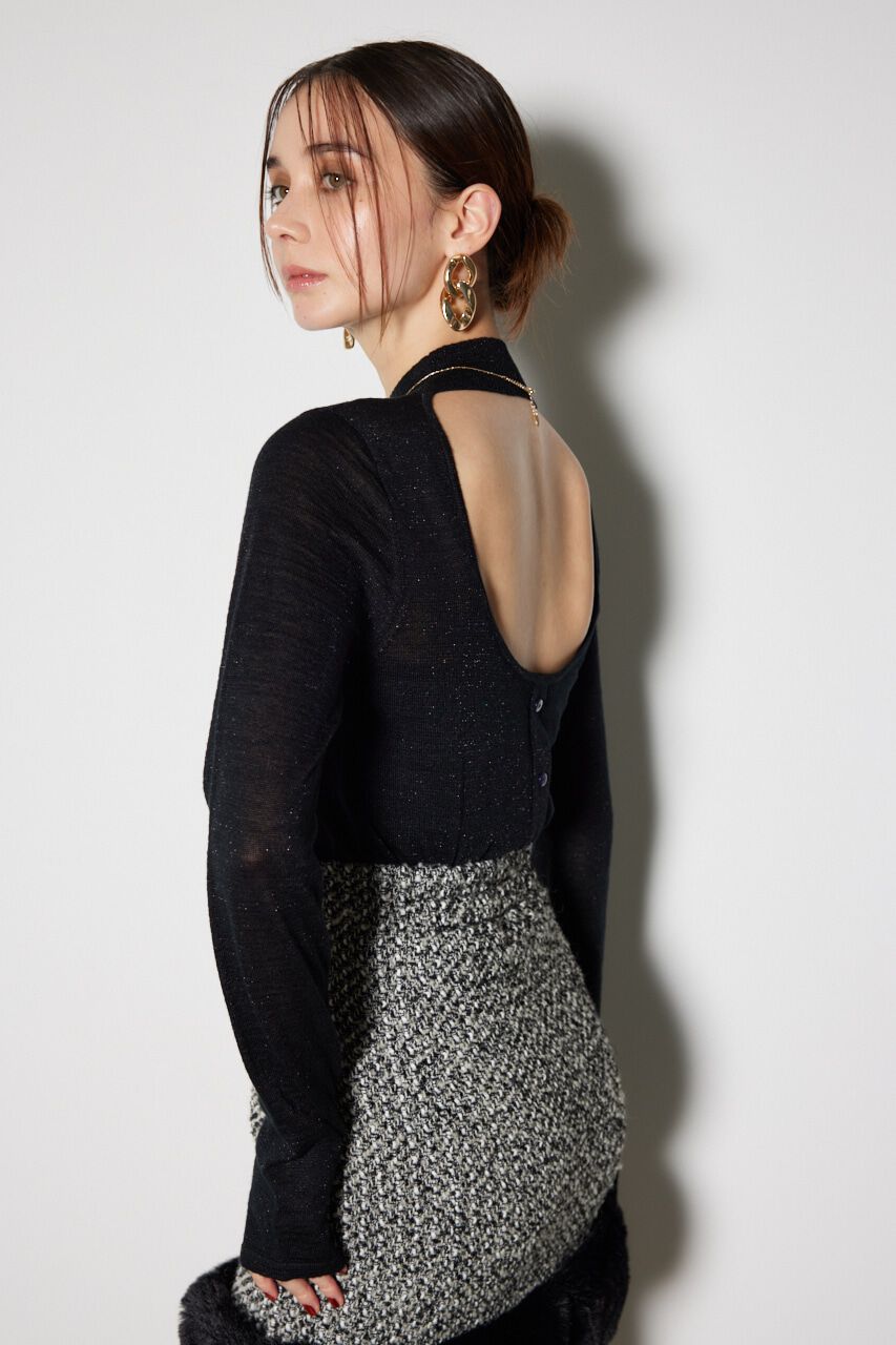 rienda「バックオープンボタンニットトップス」|ニット・セーター|BLK