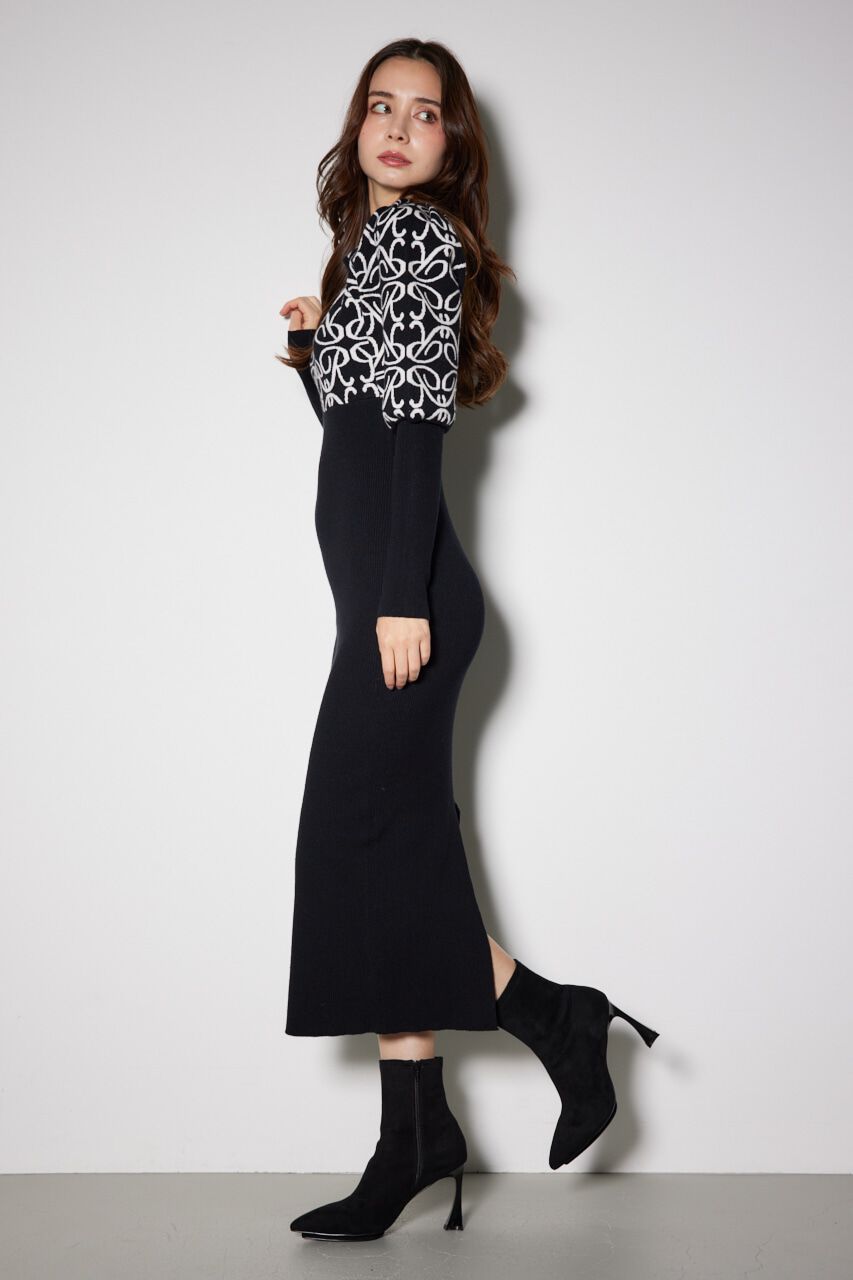 rienda「ロゴジャガードニットタイトワンピース」|ワンピース|