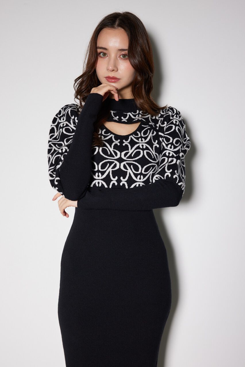 rienda「ロゴジャガードニットタイトワンピース」|ワンピース|