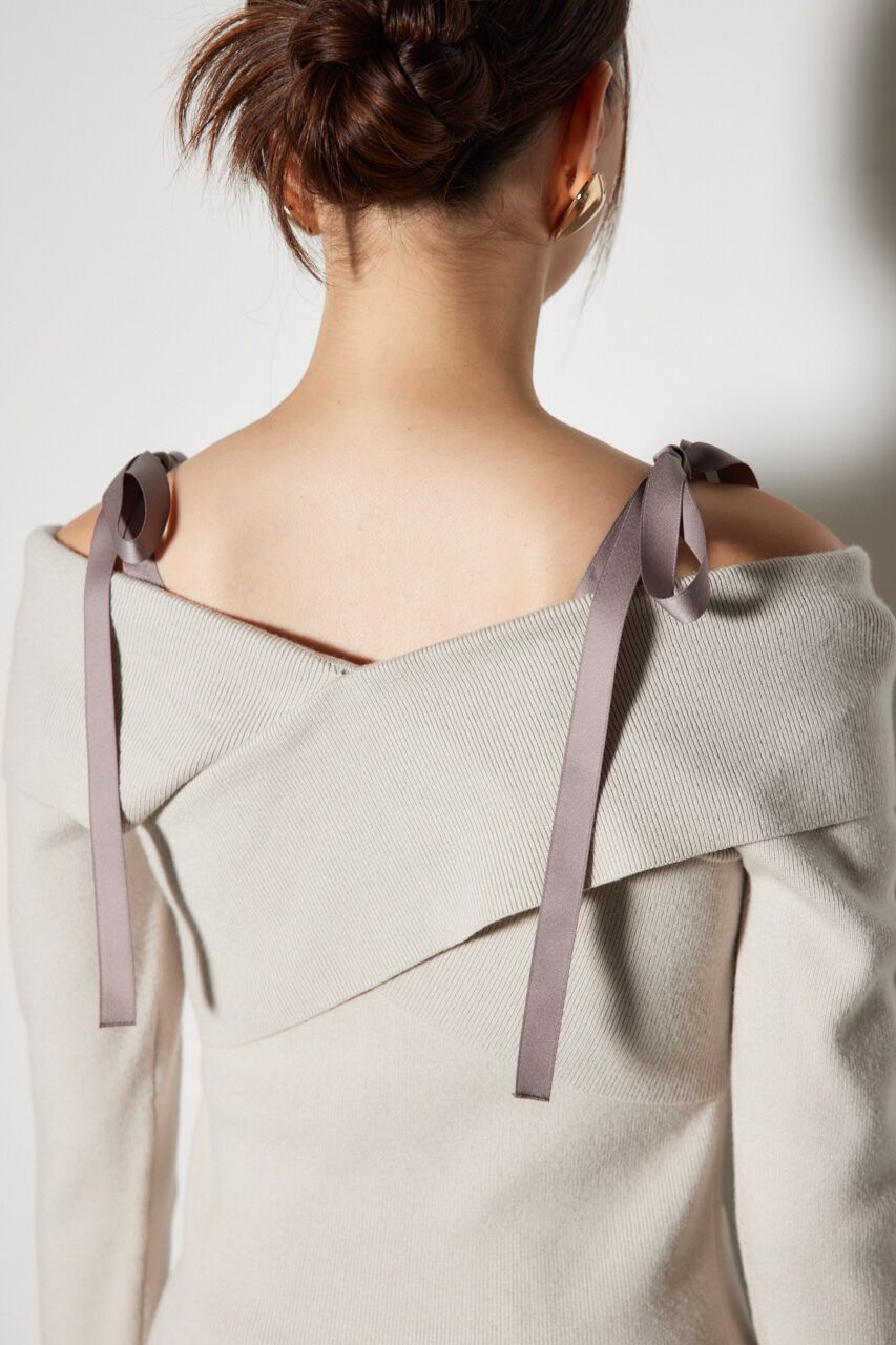 rienda「2WAYショルダーリボンクロス ニット トップス」|ニット・セーター|