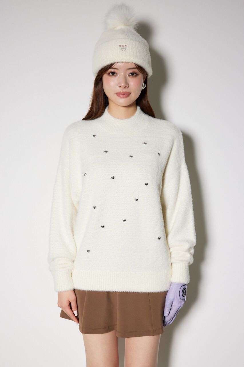 rienda「ハートビーズシャギーニットトップス」|ニット・セーター|