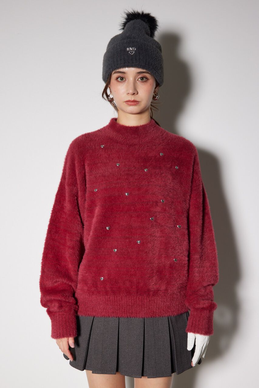 rienda「ハートビーズシャギーニットトップス」|ニット・セーター|