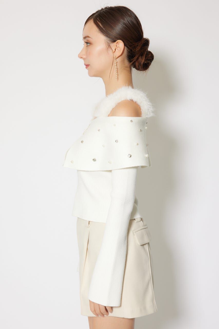 rienda「ショルダーフェイクファービジューニットトップス」|ニット・セーター|