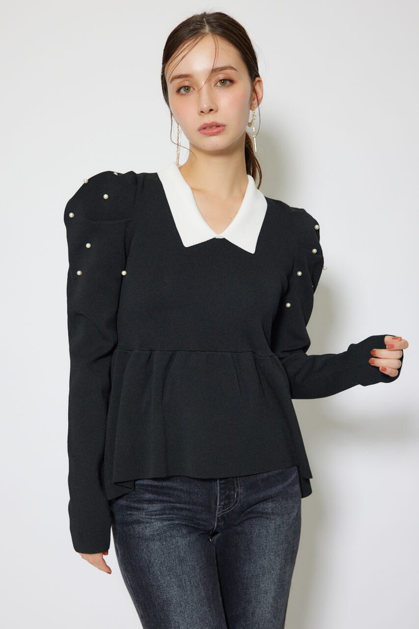 rienda「パール付きペプラムニットトップス」|ニット・セーター|