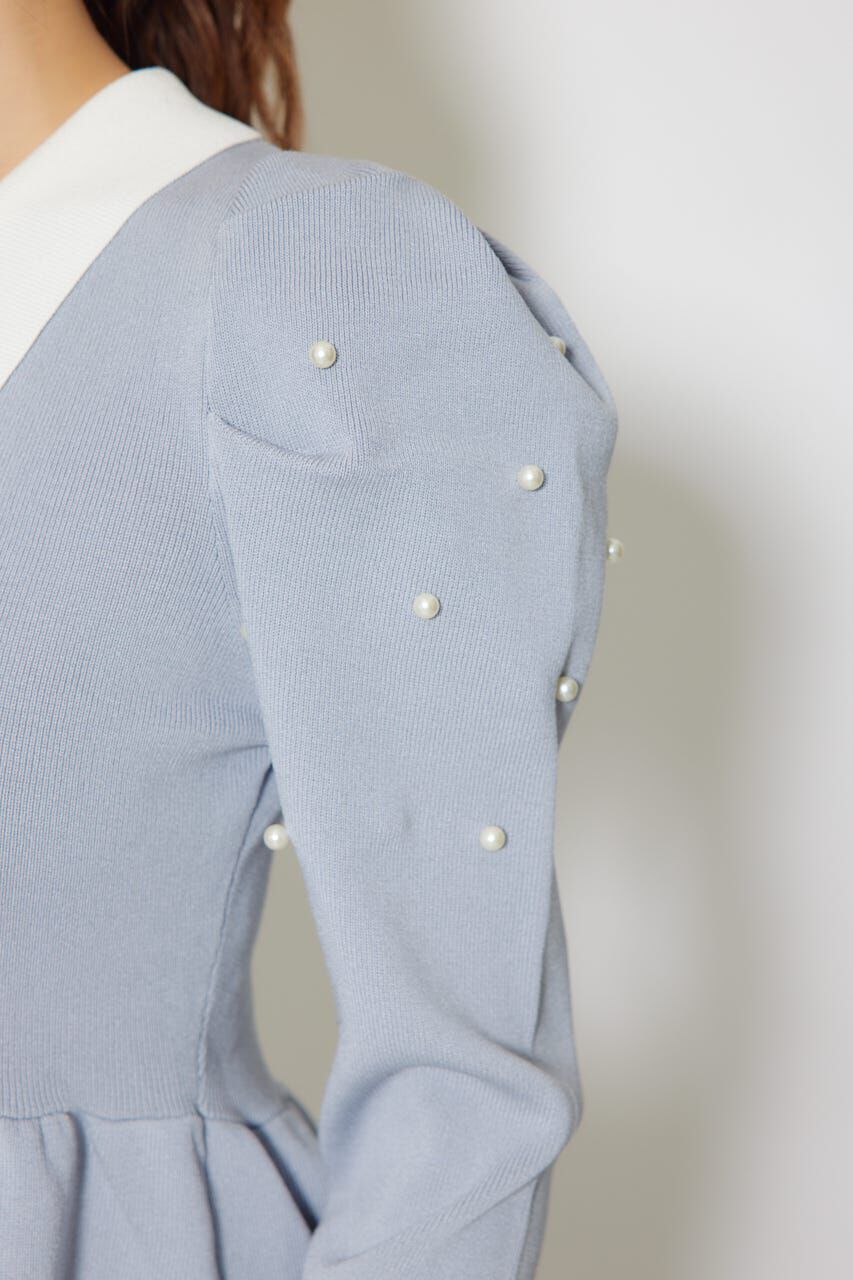 rienda「パール付きペプラムニットトップス」|ニット・セーター|