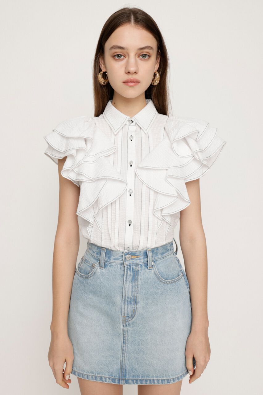 SLY「2WAY SEERSUCKER FRILL ブラウス」|シャツ・ブラウス|O/WHT1