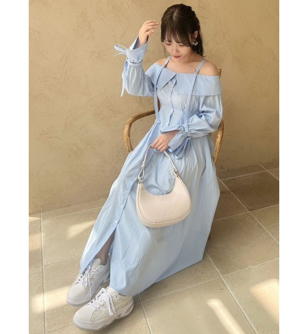 dazzlin「ウエストタックオフショルシャツワンピース」|ワンピース|