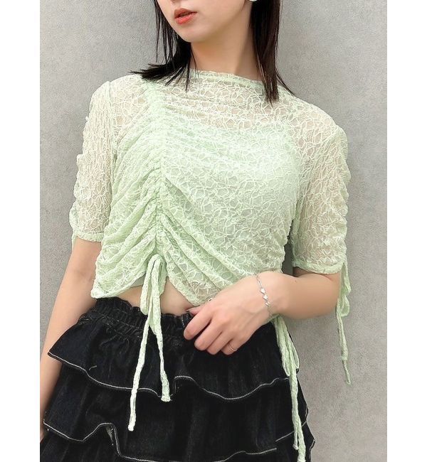 dazzlin「ギャザーリボンレーストップス」|Tシャツ・カットソー|グリーン