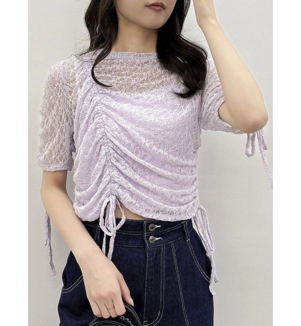 dazzlin「ギャザーリボンレーストップス」|Tシャツ・カットソー|パープル