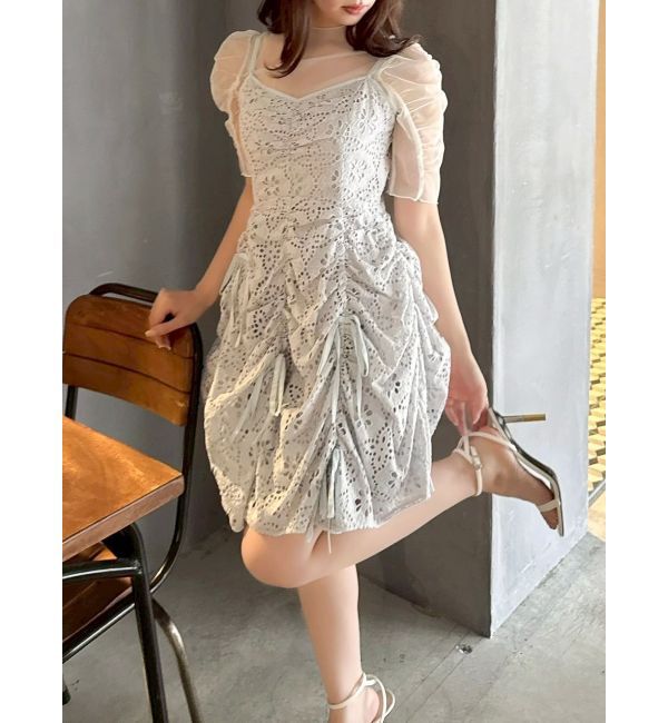 dazzlin「ギャザーリボンミニワンピース」|ワンピース|アイスブルー