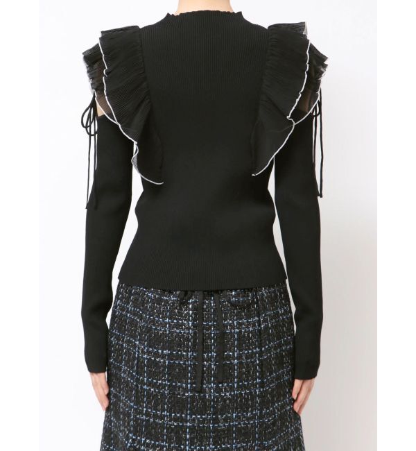 MERCURYDUO「異素材プリーツラッフルリブニット」|ニット・セーター|