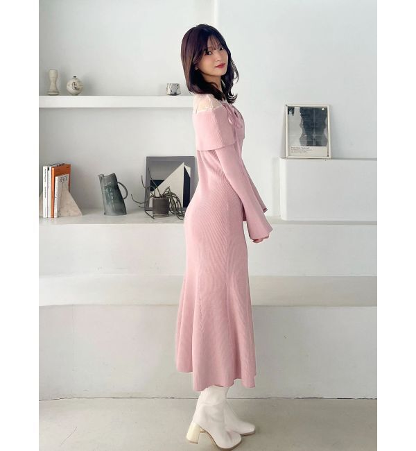 MERCURYDUO「レース切替オフショルニットワンピース」|ワンピース|