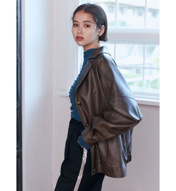 MURUA「フェイクレザーミドルジャケット」|ブルゾン・スタジャン|