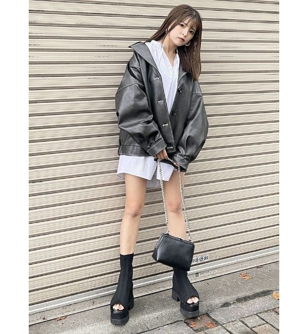 MURUA「フェイクレザーミドルジャケット」|ブルゾン・スタジャン|