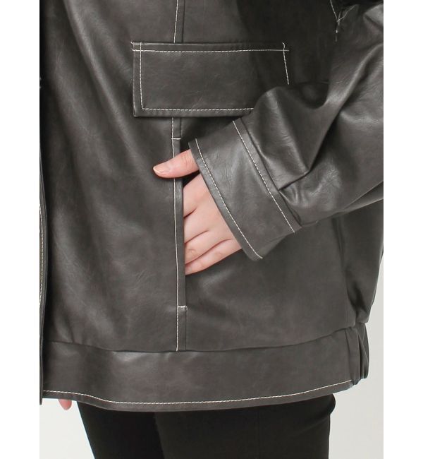 MURUA「フェイクレザーミドルジャケット」|ブルゾン・スタジャン|