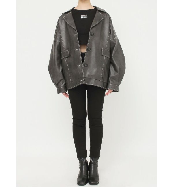 MURUA「フェイクレザーミドルジャケット」|ブルゾン・スタジャン|