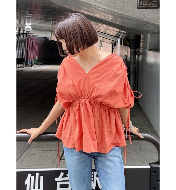 Ungrid「ショルダーギャザーノースリブラウス」|シャツ・ブラウス|オレンジ