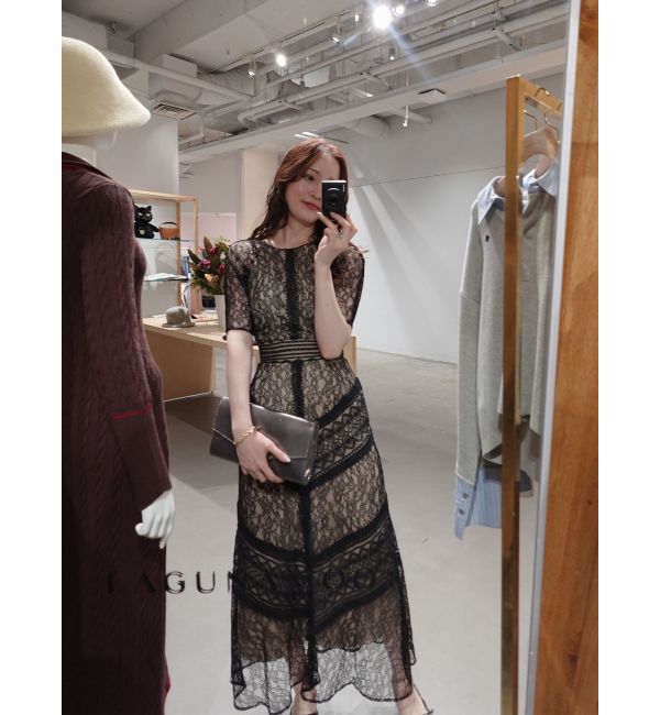 LAGUNAMOON「【復刻】LADYショルダーギャザーレースマキシワンピース」|ワンピース|