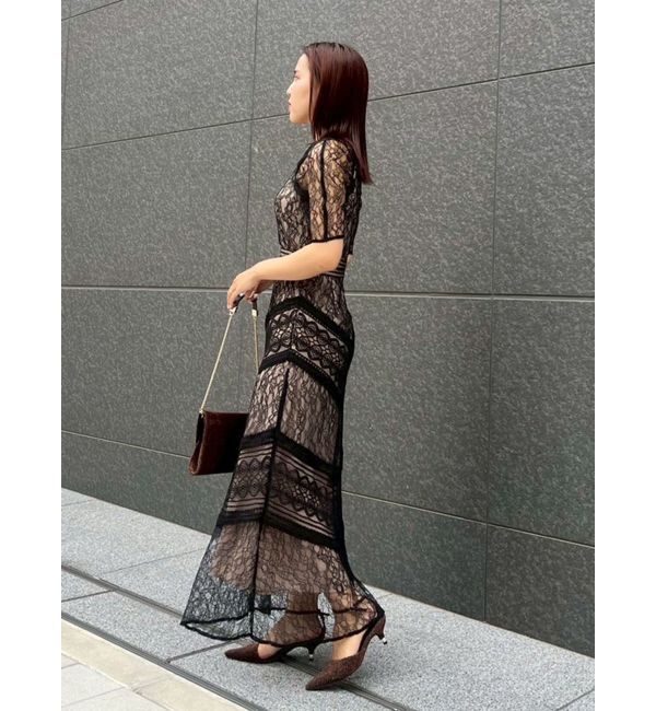 LAGUNAMOON「【復刻】LADYショルダーギャザーレースマキシワンピース」|ワンピース|