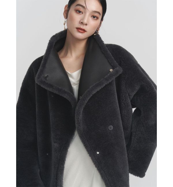 LAGUNAMOON「【REVIVAL】フェイクムートンスタンドカラーコート」|その他|チャコールグレー