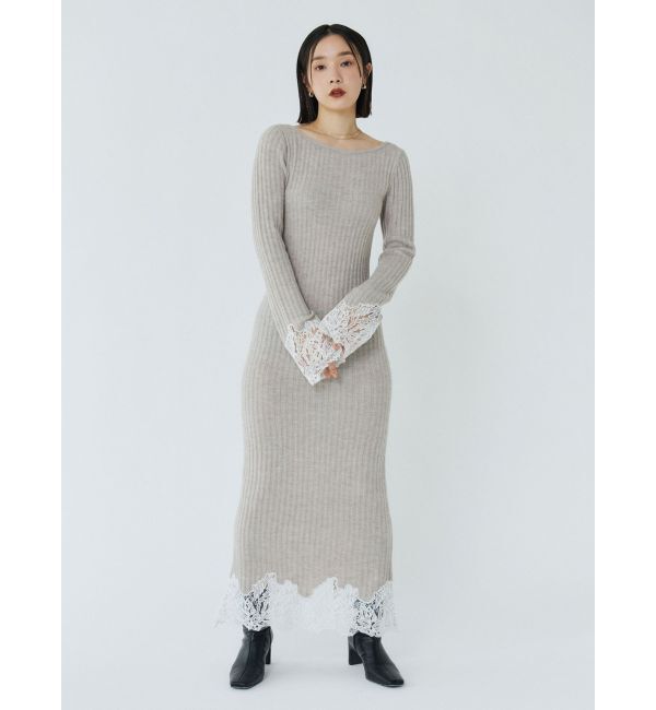 LAGUNAMOON「レースドッキングリブニットワンピース」|ワンピース|