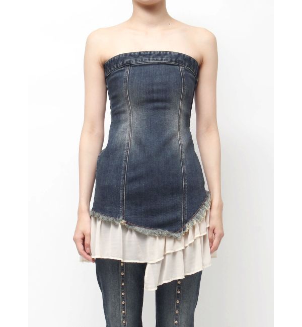 EVRIS「フリルドッキングデニムベアミニワンピース」|ワンピース|