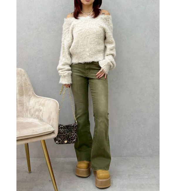 EVRIS「カラーヴィンテージライクストレッチフレアデニムパンツ」|デニム|