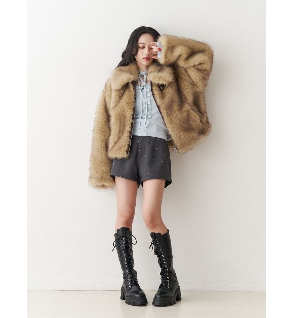 jouetie「【WEB限定】ベルトミドルファーコート」|ブルゾン・スタジャン|