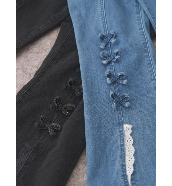 merry jenny「ribbonスリムフレアデニムパンツ」|デニム|