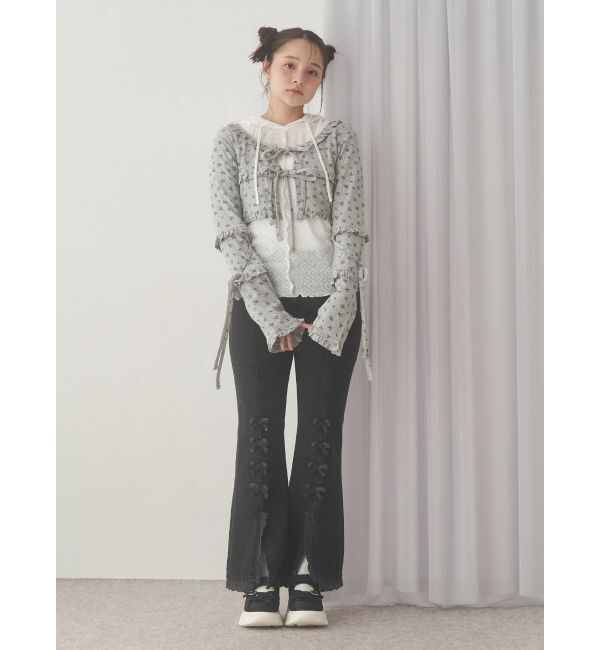 merry jenny「ribbonスリムフレアデニムパンツ」|デニム|