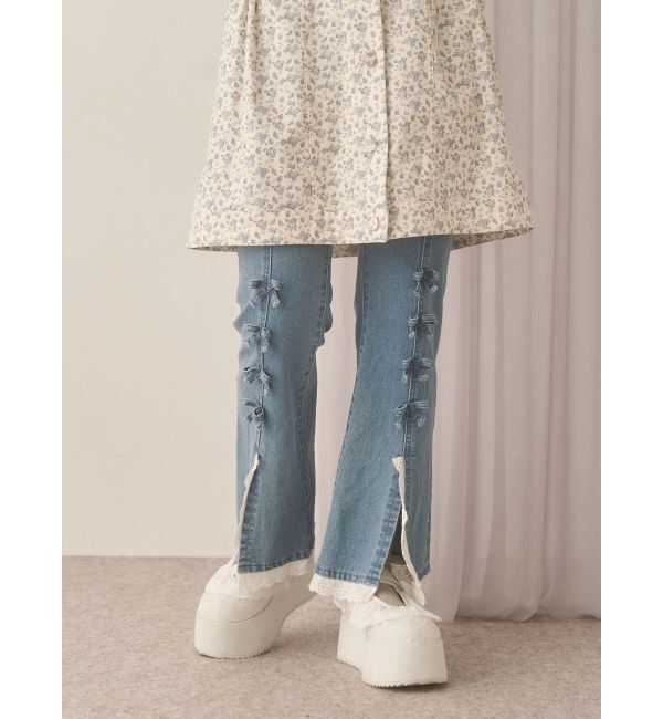 merry jenny「ribbonスリムフレアデニムパンツ」|デニム|