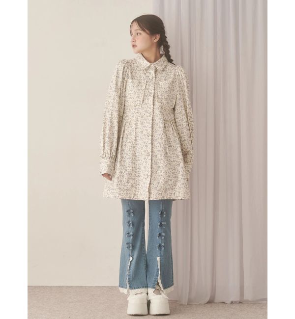 merry jenny「ribbonスリムフレアデニムパンツ」|デニム|