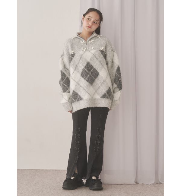 merry jenny「ribbonスリムフレアデニムパンツ」|デニム|