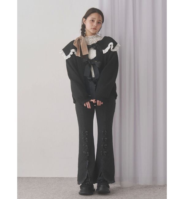 merry jenny「ribbonスリムフレアデニムパンツ」|デニム|