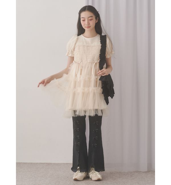 merry jenny「ribbonスリムフレアデニムパンツ」|デニム|