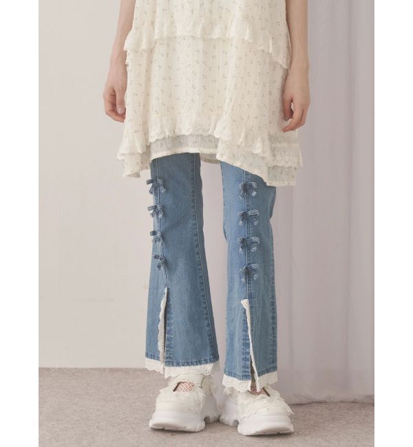 merry jenny「ribbonスリムフレアデニムパンツ」|デニム|