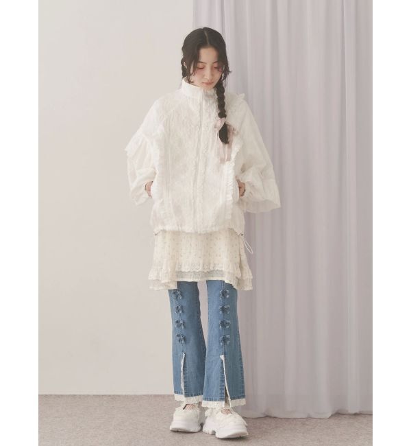 merry jenny「ribbonスリムフレアデニムパンツ」|デニム|