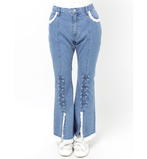 merry jenny「ribbonスリムフレアデニムパンツ」|デニム|