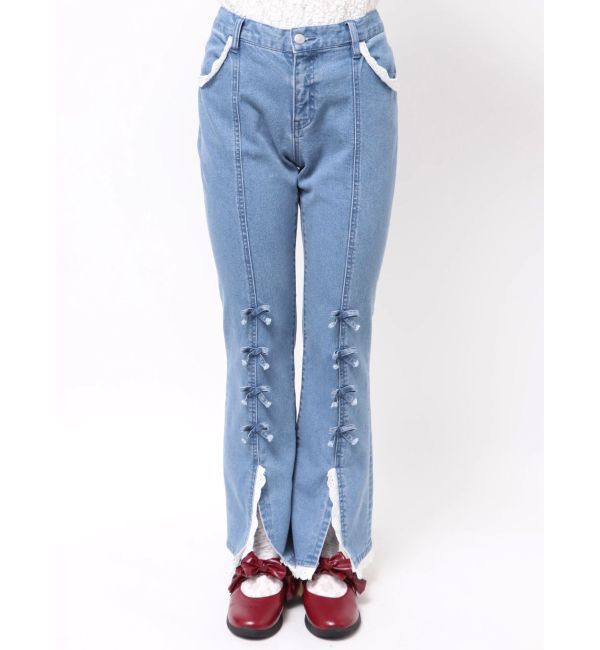 merry jenny「ribbonスリムフレアデニムパンツ」|デニム|