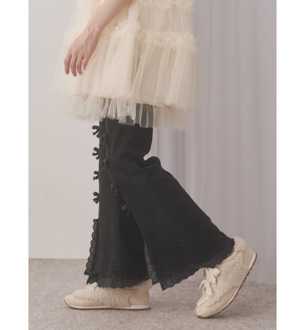 merry jenny「ribbonスリムフレアデニムパンツ」|デニム|