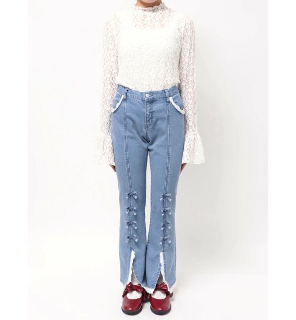 merry jenny「ribbonスリムフレアデニムパンツ」|デニム|