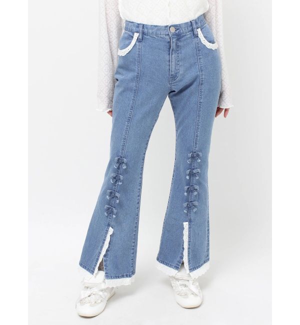 merry jenny「ribbonスリムフレアデニムパンツ」|デニム|