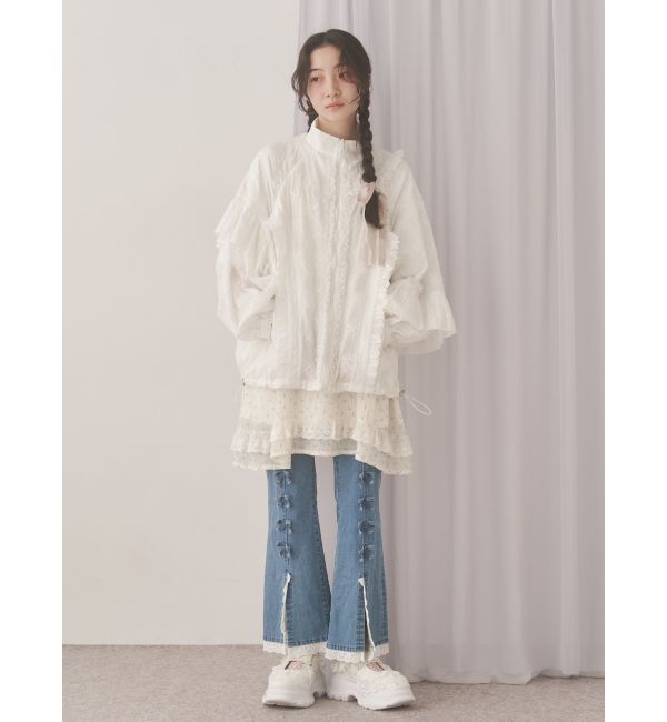 merry jenny「ribbonスリムフレアデニムパンツ」|デニム|