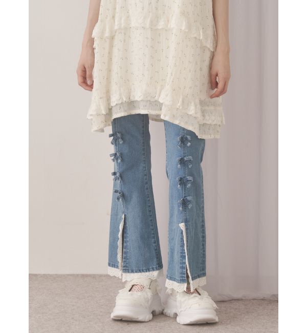 merry jenny「ribbonスリムフレアデニムパンツ」|デニム|