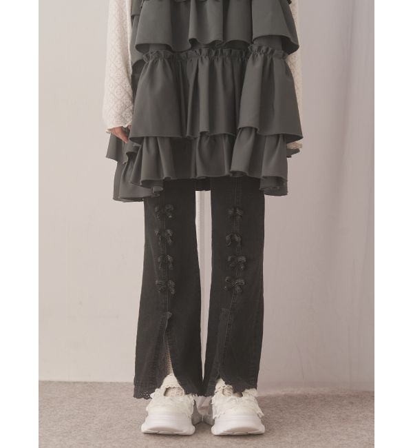 merry jenny「ribbonスリムフレアデニムパンツ」|デニム|