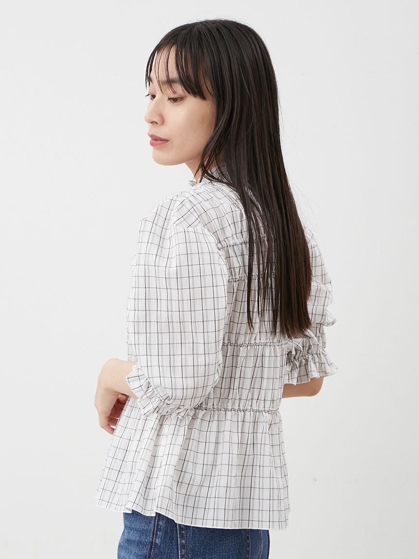 Mila Owen「シャーリングペプラムフリルブラウス」|シャツ・ブラウス|